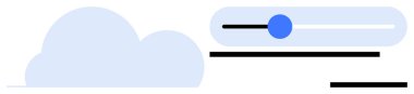 Yatay kaydırma çubuğuna sahip açık mavi bulut simgesi, veri kontrolü veya ayarlarını gösterir. Bulut hesaplama, depolama, internet teknolojisi, tercihler, kişiselleştirme, siber güvenlik, basit daire