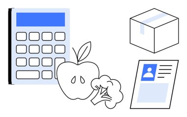 Mali planlama konsepti. Mali araçlar hesap makinesini, gıda bütçesini, paket nakliyesini ve daha iyi planlama için belge yönetimini engelliyor. İş, sağlık ve hayat için mali kararlar. Kullanım