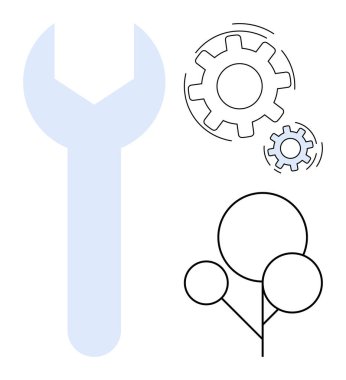 İngiliz anahtarı ve birbirine bağlı vitesler soyut ağaçlarla birleştirilerek eko-mühendisliği, yenilik, araçlar, mekanik, büyüme, sürdürülebilirlik ve takım çalışmasını sembolize eder. İlerleme kavramları için ideal