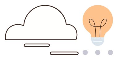 Bulut çizgisi parlayan bir ampulle birleşiyor, teknoloji ve yaratıcılığı harmanlıyor. Yenilik, fikirler, bulut hesaplama, beyin fırtınası, dijital çözümler, çevrimiçi platformlar için ideal, basit düz