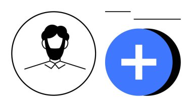 Hesap oluşturma. Görsel görüntü bir kullanıcı profili ve artı işareti yeni hesap kaydı. Hesap kurulumları platformlar için basit kullanıcılardır. Kullanıcı arayüzü, çevrimiçi topluluk büyümesi