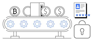 Taşıyıcıdaki şifreli paralar, dijital cüzdan, kilit simgesi ve kullanıcı profili. Engelleme teknolojisi, finans, güvenlik, fintech, veri koruması merkezsizleştirilmiş sistem kimliği için ideal