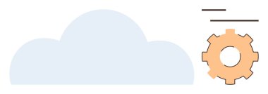 Çizgileri olan turuncu bir dişlinin yanında büyük mavi bir bulut. Teknoloji, yenilik, bulut hizmetleri, bağlantı, altyapı, veri yönetimi, soyut tasarım için idealdir. Basit düz metafor