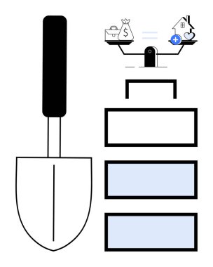 Denge konsepti. Zenginlik, sağlık ve büyüme arasındaki dengenin bir ölçek ve kürek kullanılarak sağlanması. Finansal planlamada denge, kişisel hedefler ve sürdürülebilir kararlar. Finans için, büyüme