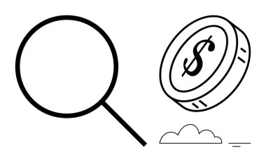 Mali araştırma konsepti. Büyütecin keşfi ya da araştırması, ve dolar para, kar ve yatırım fırsatları. Maliye, analitik, iş planlaması, ekonomi çalışmaları için