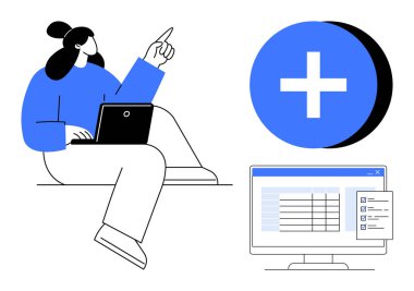 Dijital tıbbi arayüz. Bilgisayarda çalışan ve dijital tıbbi sembollere odaklanmış biri. Dijital tıbbi sistemler sağlık veri organizasyonunu kolaylaştırır. Sağlık, teknoloji ve eğitim için