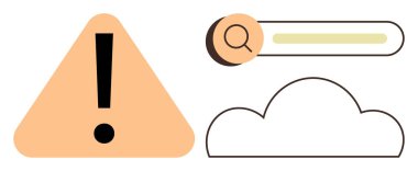 Arama çubuğu ve bulutun yanında ünlem, siber güvenlik riskleri, arama izleme ve alarm sistemleri. Uyarı, veri depolama, çevrimiçi risk ve problem çözme için ideal