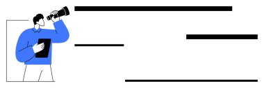 Elinde bir not defteri tutan ve teleskopla bakan bir adam planlama, arama, odaklanma ve hırsı simgeliyor. İş için ideal, hedef belirleme, keşif, strateji liderliği ve yenilik kavramları