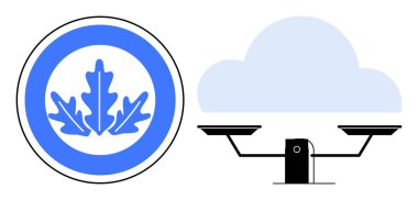 Çemberdeki mavi meşe yaprağı dengeyi temsil eden ölçeklerdeki bulutların yanında çevre dostu bir odak noktası olduğunu gösteriyor. Sürdürülebilirlik, teknoloji, denge, çevre, yenilik, ilerleme, sorumluluk için ideal