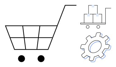 Alışveriş arabası, alışveriş, dağıtım yönetimi ve sistem operasyonlarını sembolize eden el arabaları ve vites kutuları ile bağlantılı. Perakende, e-ticaret, lojistik, iş stratejisi, tedarik zinciri, otomasyon için ideal