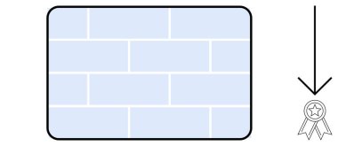 Tuğla duvarın dikdörtgen planında aşağı doğru ok bir rozeti işaret ediyor. İnşaat, ilerleme, başarı, sertifika, kalite, profesyonel standartlar ve büyüme için ideal. Basit düz