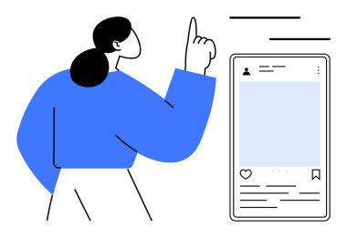Sosyal medya arayüzü gösteren bir akıllı telefon ekranı ile meşgul olan bir kadın. Sosyal medya, iletişim, içerik paylaşımı, teknoloji, bağlantı, etkileşim, basit