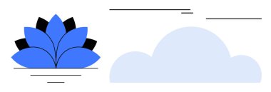 Yumuşak mavi bir bulutun yanında basit doğrusal aksanlı mavi nilüfer çiçeği. Farkındalık, denge, maneviyat, rahatlama, doğa, refah, meditasyon kavramları için idealdir. Basit düz metafor