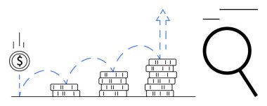 Yükselen paralar, yukarı doğru yükselen oklar büyümeyi ve büyütülmüş analizleri gösteriyor. Yatırım, finans, ilerleme, analiz, tasarruf ve iş planlaması için ideal. Basit bir daire.