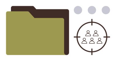 Yeşil klasör, çapraz görüş alanı içinde grup ve üç daire. Veri analizi, takım yönetimi, askere alma, organizasyon, strateji arama çabaları için idealdir. Basit düz metafor