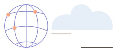 Ağ oluşturmayı ve veri depolamayı temsil eden mavi bulutları simgeleyen birbirine bağlı noktalarla dolu bir dünya. Teknoloji, bağlantı, ağ, bulut hesaplama, küresel erişim, iletişim için ideal