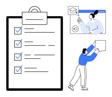 Kontrol listesi konsepti. Üretkenlik, görev örgütü ve hedefler için verimli kontrol listesi kullanımı. Kontrol listesi arasında çevrimiçi öğrenme, takım çalışması, teslim tarihleri ve proje yönetimi yer alıyor