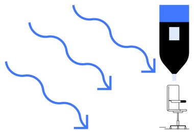 Akan oklar ve işaretler ilerlemeyi ve yönü temsil ediyor, başarıyı simgeleyen bir sandalyeyle son buluyor. Üretkenlik, rehberlik, iş akışı, yaratıcılık, odaklanma ve büyüme planlamak için idealdir. Basit düz