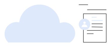 Belgenin yanında bir kullanıcı profili gösteren bir simge. Bulut hesaplama, veri depolama, kullanıcı yönetimi, dijital güvenlik, teknoloji, çevrimiçi kimlik, basit düz metafor