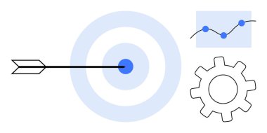 Ok hedefi vuruyor, veri noktalarıyla grafiğini çiziyor ve hedefe odaklı stratejiyi, ilerlemeyi ve optimizasyonu sembolize ediyor. İş için ideal, başarı, performans veri büyüme verimliliği. Basit düz