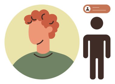 Kıvırcık saçlı bir kişinin portresi, kullanıcı profili rozeti ve genel figür avatarı. Kimlik, giriş, üyelik, hesap oluşturma, kişisel markalaşma kullanıcı yönetimi için ideal. Düz