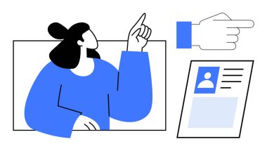 Kimlik doğrulama konsepti. Profil kartıyla kimlik doğrulama işlemi, eylemi vurgulayan bir el ve bir kişi. Biniş, başvuru, güvenlik ve insan kaynakları için kimlik doğrulaması