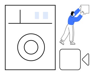 Kamera konsepti. Kamera sembolizmi görsel yaratıcılık ve multimedya tasarımı. Kamera şekilleri, görsel kavramları keşfeden bir insanla birleşir. Yaratıcılık, markalaşma, görsel kimlik, fotoğrafçılık için