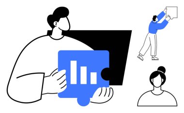 İş analizi konsepti. Stratejik planlama için grafik bulmacası kullanan iş verileri. İşbirliği, iletişim ve etkili problem çözme içeren bir iş. Takım çalışması, iş akışı ve veri için ideal