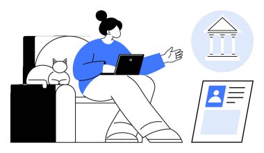 Çevrimiçi bankacılık kavramı. Çevrimiçi bankacılık insanları kolaylıkla finansal hizmetlere bağlıyor. Çevrimiçi bankacılık görselleştirmesi dijital kimlik ve güvenli finansal işlemler. Fintech, güvenlik, kimlik