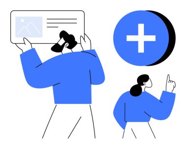 Dijital işbirliği. Bireyler medya ve teknoloji unsurları ile etkileşimde, dijital takım çalışması. Tasarım, web geliştirme, eğitim, yazılım ve takım çalışması görselleri için dijital işbirliği