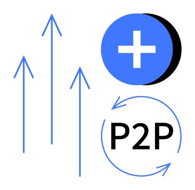 Eş-eş ödemesi. Dairesel ok işlemleri ile modern P2P ödeme sistemi. Eşler arası alışveriş, güvenli mali alışverişi kolaylaştırır. Fintech, dijital cüzdanlar, e-ticaret, ödemeler, bankacılık için