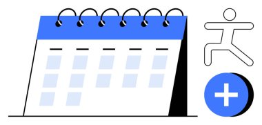 Takvim konsepti. Planlama ve egzersiz rutinlerini vurgulayan takvim. Takvim, günlük spor ve sağlık hedefleri için organizasyona yardım ediyor. Sağlık uygulamaları, zamanlama araçları, zaman yönetimi, fitness için