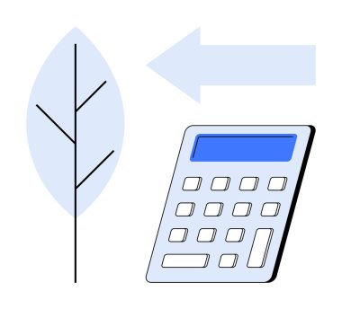 Yaprak, hesap makinesi ve ok ekolojik bilinçli karar vermeyi, sürdürülebilir büyümeyi, yeşil ekonomiyi sembolize ediyor. Sürdürülebilirlik, çevre, finans, eko-yaşam karar verme stratejisi için ideal
