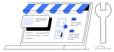 E-ticaret konsepti. E- ticaret araçları ve çevrimiçi mağaza özelleştirmesi, satışların iyileştirilmesi ve kullanıcı deneyiminin artırılması için çözümler. Dijital perakende satış ayarlarında elektronik ticaret başarısı. İş dünyası