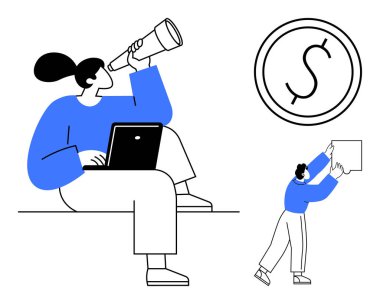 Finansal büyüme kavramı. İş fırsatlarını ve yatırım stratejilerini araştıran bireyler mali büyümeye odaklanıyor. Ticari planlama, pazarlama, yenilik, finans ve ekonomi için ideal