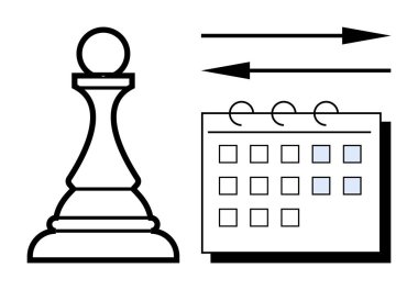 Satranç piyonu sembolize stratejisi, takvim çizelgesi, zaman ilerlemesi için oklar. Karar verme, planlama, strateji, zaman yönetimi, verimlilik zamanlaması için ideal. Basit.