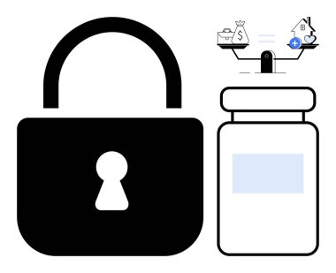 Güvenlik kavramı. Sağlık, mali istikrar ve tıbbi veri korumasındaki güvenliğe odaklanın. Güvenlik, ilaç güvenliği ve finansal sistemlere olan güveni sağlıyor. Sağlık, finans ve veriler için