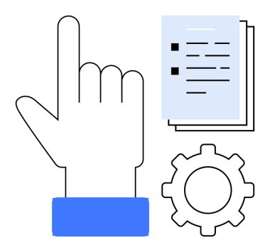 El hareketi, yazılı belgeler, maddeler, çark. İş akışı, otomasyon, iş, takım çalışması, görev yönetimi verimliliği yeniliği için ideal. Minimalist düz metafor