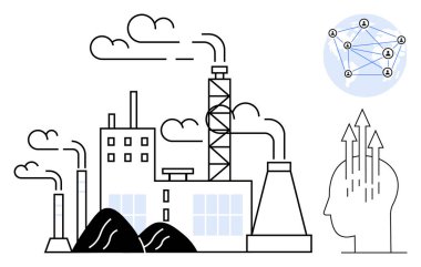 Endüstriyel tesis Fabrika kirliliğin yanı sıra sürdürülebilir teknoloji ve yenilikçi imgeler yayıyor. Endüstriyel süreçler, sürdürülebilir kalkınma ve gelişmiş insan güdümlü yenilik. Kullanım