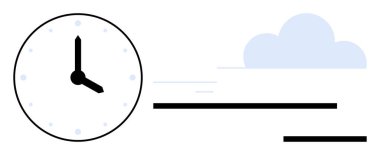 Hareket çizgileri ve bulut içeren analog saat, acil ve verimli bir şekilde iletiliyor. Zaman yönetimi, üretkenlik, mühlet, zamanlama, hız, odaklanma için ideal, basit düz metafor