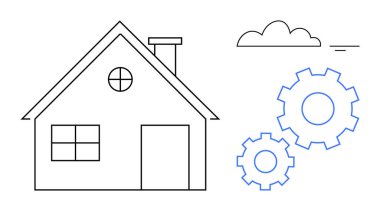 Akıllı ev konsepti. Akıllı ev entegre otomasyon sistemleri verimli yaşam için vites mekanizmalarını hızlandırır. Yenilik için bulut bağlantısına bağlı akıllı ev tasarımı. IOT için mükemmel, enerji