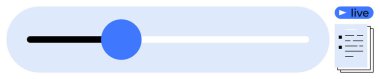 Mavi düğmeli, canlı etiketli ve küçük resimli yatay kaydırıcı. Ses denetimi, özelleştirme, arayüz tasarımı, ortam ayarları, yayın, UX gezinti için ideal basit düz metafor