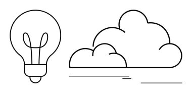 Fikirleri temsil eden bir ampul ve hayal gücünü, yenilikleri ve yaratıcılığı gösteren bir bulut. Beyin fırtınası, teknoloji, ilham, bulut hesaplama, enerji, soyut