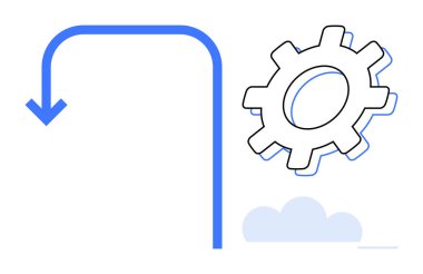 Aşağıya doğru akan ok bulut grafiğinin yanında vites sembolüne yol açıyor. İş akışı, optimizasyon, strateji, yenilik, süreç yönetimi, otomasyon, verimlilik için ideal. Basit düz metafor