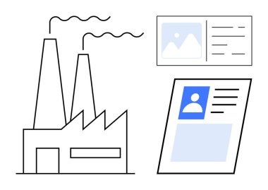 Üretim konsepti. Sanayi tesisi ve imalatla ilgili iş belgeleri. Fabrika görselleri ve belgeleriyle imalat. Endüstri, iş, lojistik ve üretim için