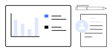 Ekrandaki çubuk grafik, görev kontrol listesi, işbirliği, veri analizi, planlama ve verimlilik hedef takibini raporlar. İş eğitimi ve araştırma için ideal. Basit düz
