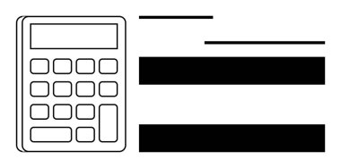 Metin blok ve satırların yanına işaretlenmiş hesap makinesi. Muhasebe, muhasebe, bütçe, finans, veri analizi, eğitim veya basit düz metafor için ideal