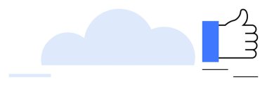 Bulut hesaplama konsepti. Bulut simgesi ve başparmak işareti bulut tabanlı teknolojiyi onaylıyor. Bulut hesaplama depolamayı, verimliliği ve iş akışı verimliliğini sağlar. Teknoloji için