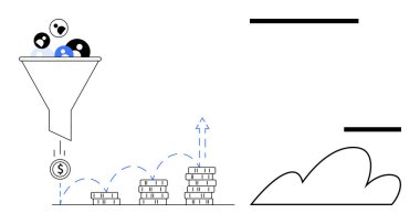 Kullanıcı profillerini bozuk paralara filtreleyen huni yükselen yükseklik yığınları oluşturuyor. Dijital pazarlama, satış, iş stratejisi, lider nesil, finans, başarı takibi için ideal