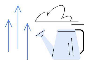 Sulama kutusu ve bulut, büyümeyi ve büyümeyi oklarla temsil ederek yukarı doğru hareketi sembolize ediyor. Sürdürülebilirlik, tarım, büyüme, gelişme, ilerleme, yetiştirme ve öğrenme için idealdir. Basit.